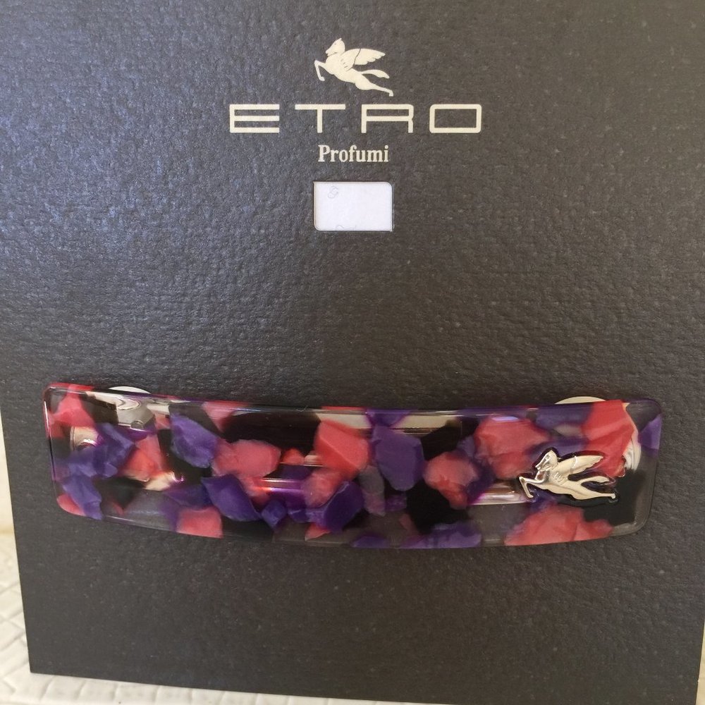 ETRO Milano Made in ITALY Purple Red HAIR CLIP Silver Plated PEGASUS 3.75x1" NEW